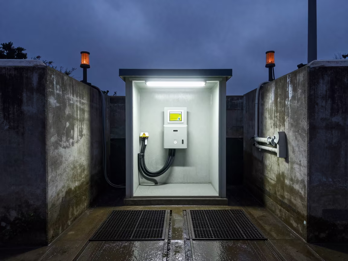 Fluorescent Cable Splice Chamber Canal Lock Midnight Bahia in at a canal lock chamber in Bahia