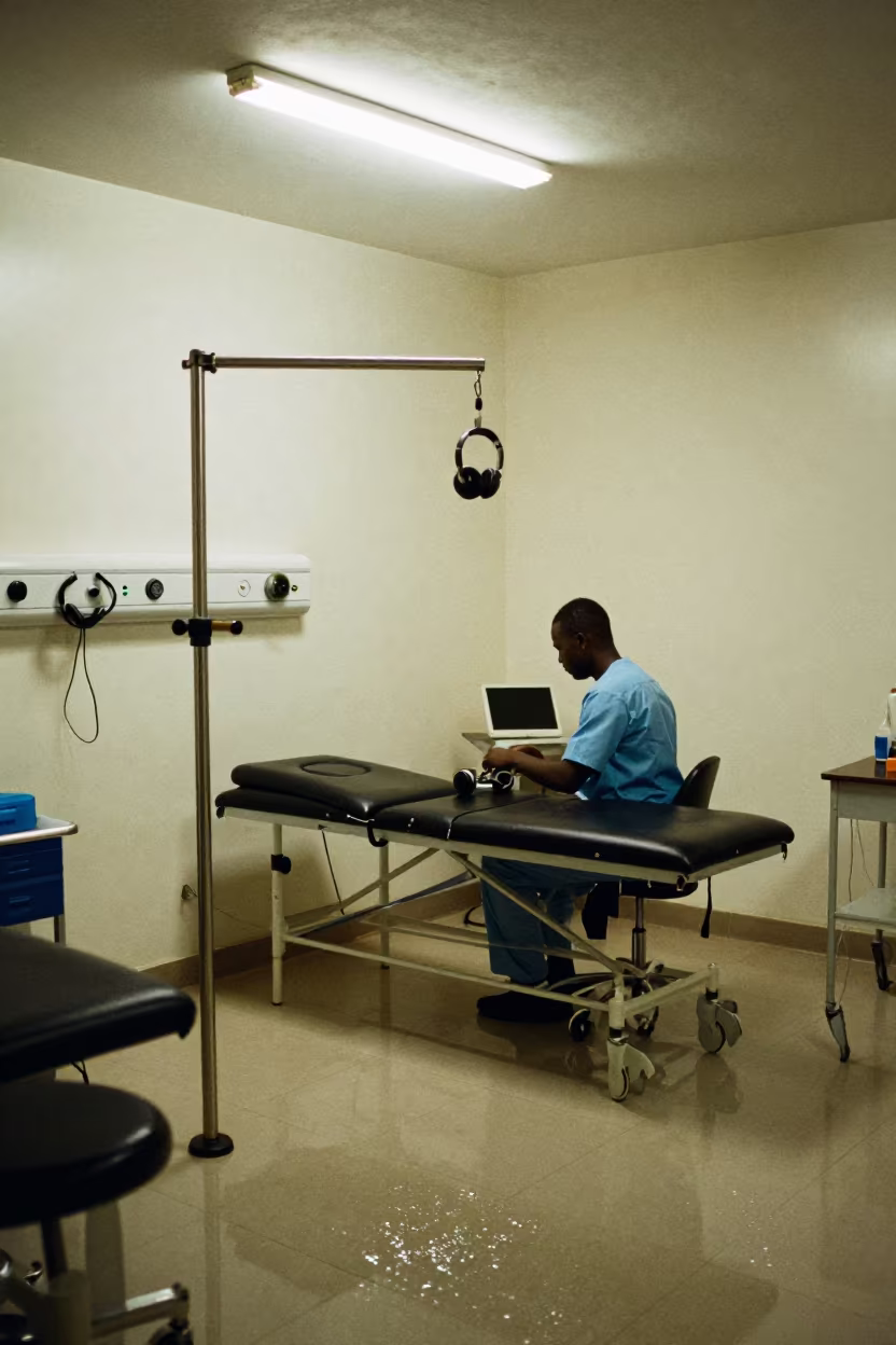 Fluorescent Hearing Booth Rail in Ilorin Rehab in inside a rehabilitation therapy room in Ilorin