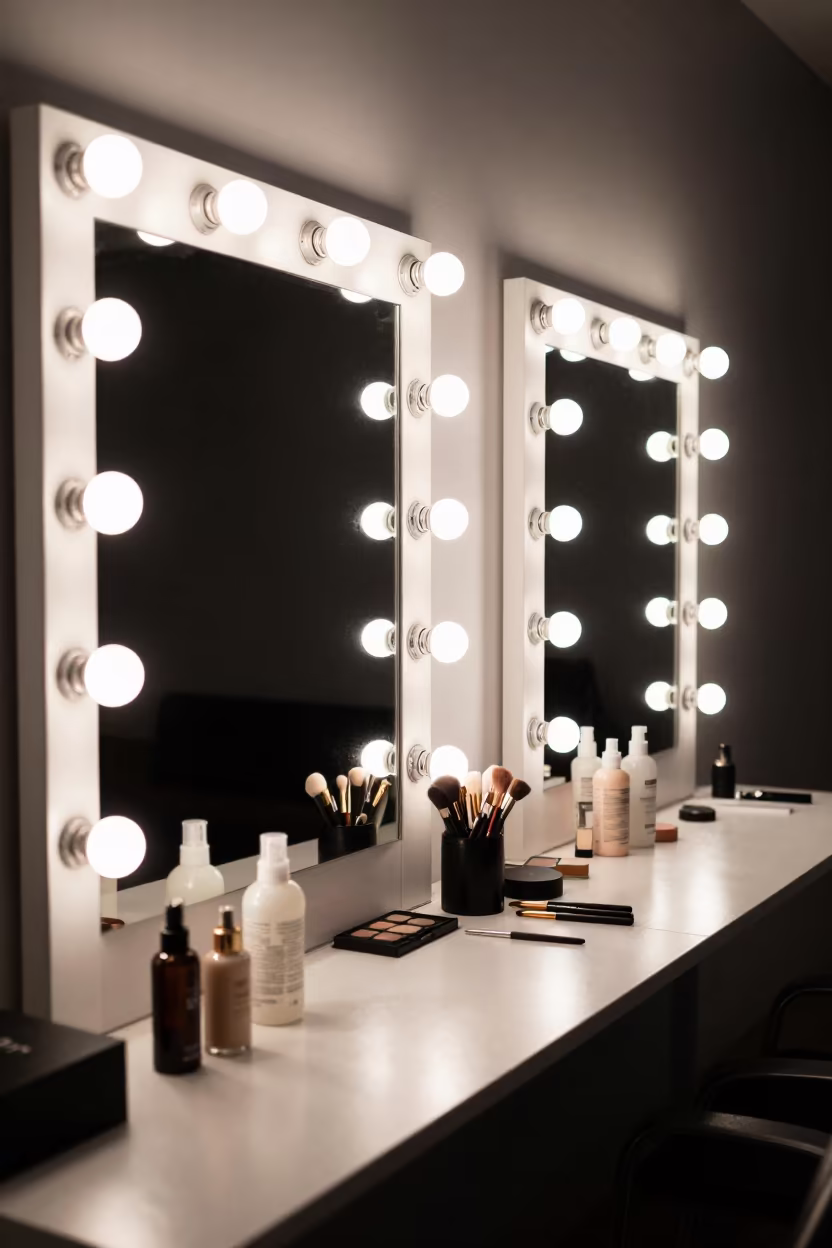 Fluorescent Makeup Station Mirror Zoetermeer Night in beside a mirror lined with makeup bulbs near Zoetermeer