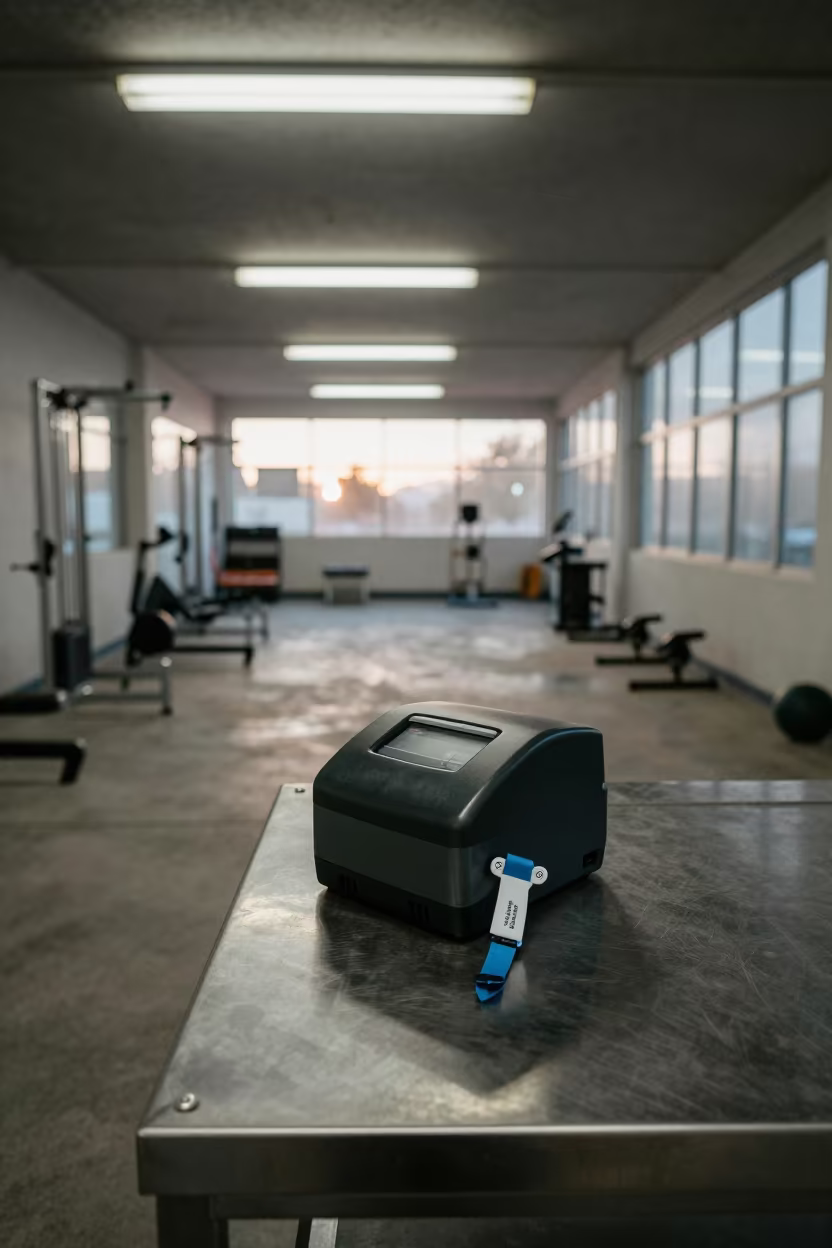 Fluorescent Triage Printer in Winter Rehab Gym in inside a rehabilitation gym in Nuevo Laredo