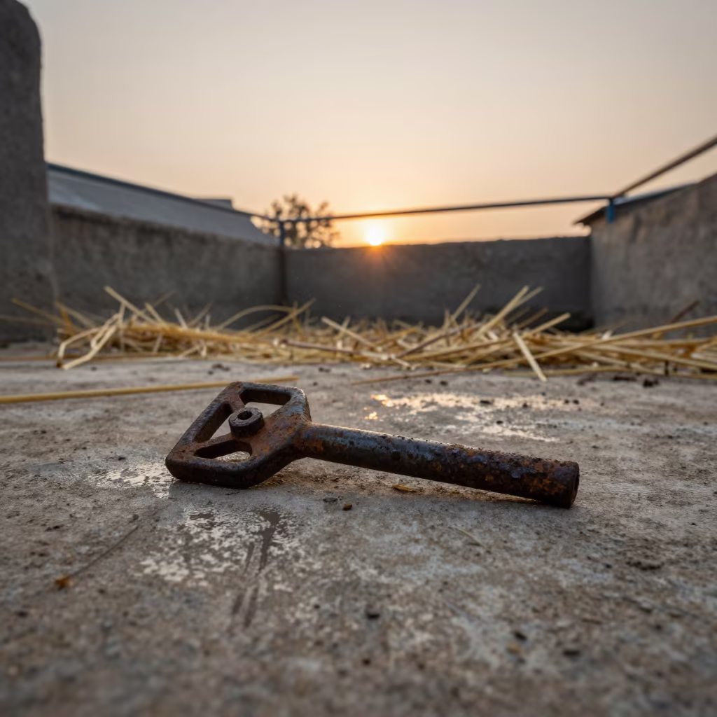 Flush Key Damp Concrete Rust Sunset in inside a ranch corral in Uttarakhand