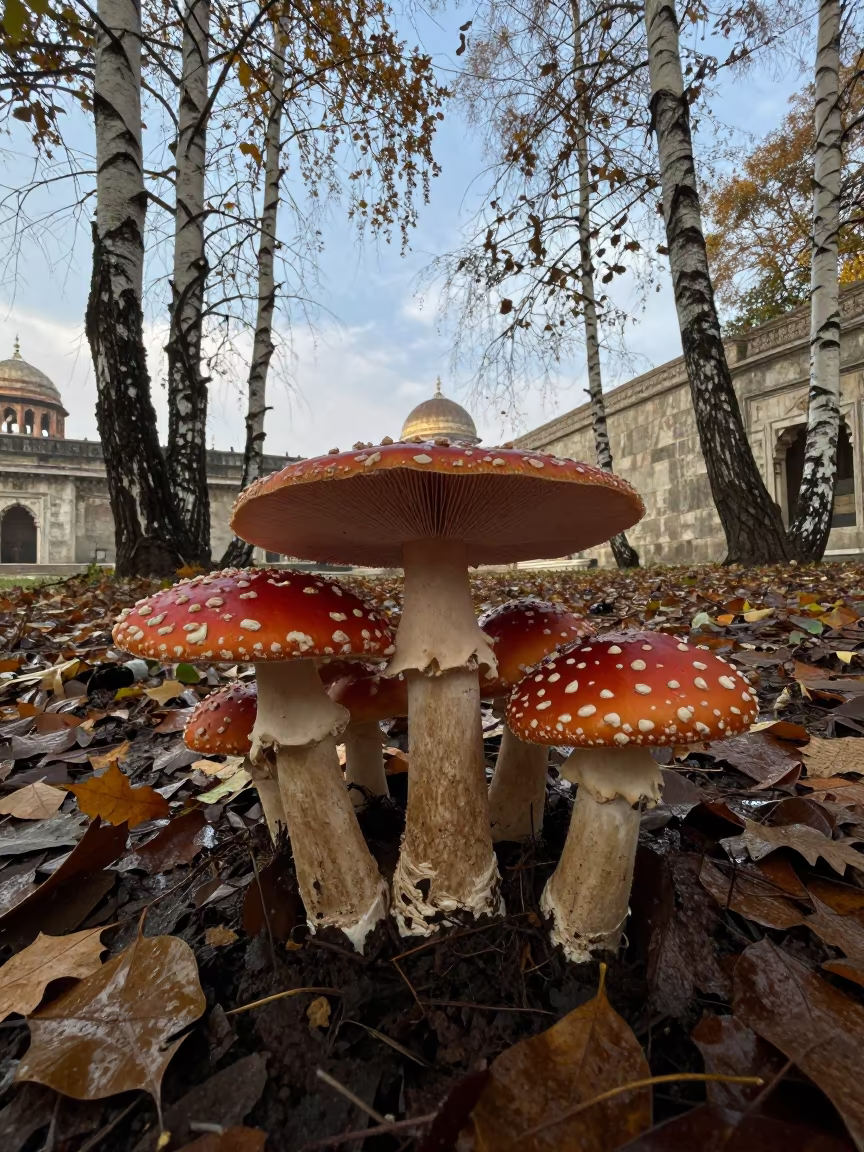 Fly Agaric Mushrooms Silhouetted Against Delhi Sky in near Jama Masjid, Delhi