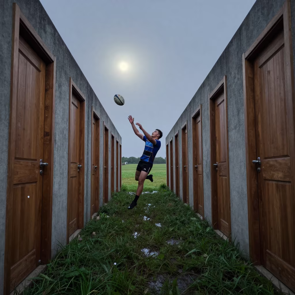 Fly Half Kicks Through Moonlit Corridor Doors in near open fields near Lakota