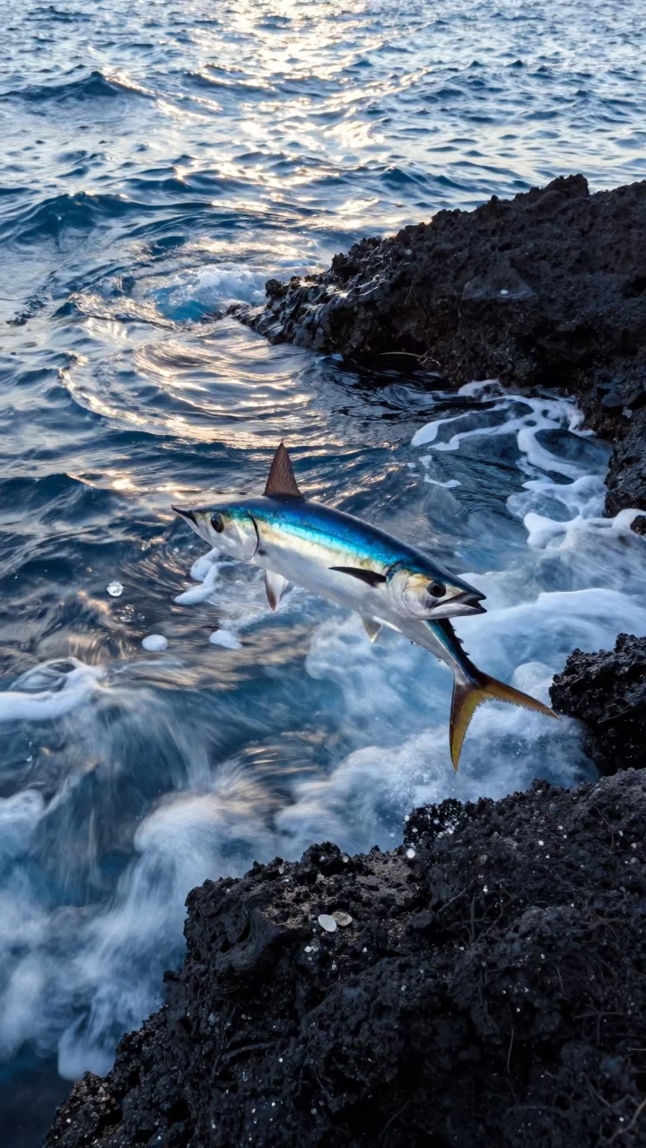 Flying Fish Leap Sardinia Waves in beside a volcanic drop-off in Sardinia