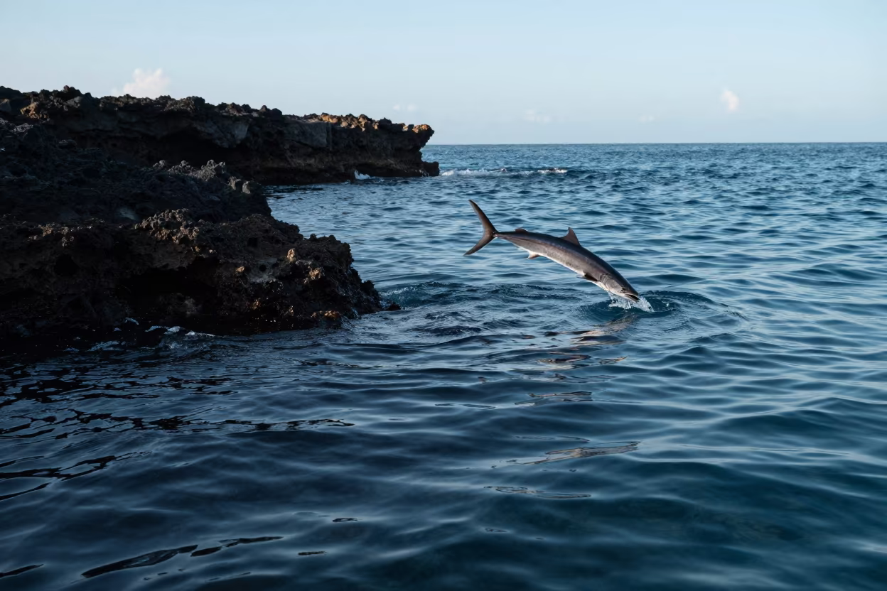 Flying Fish Over Jamaican Volcanic Drop-off Pre-dawn in beside a volcanic drop-off in Jamaica