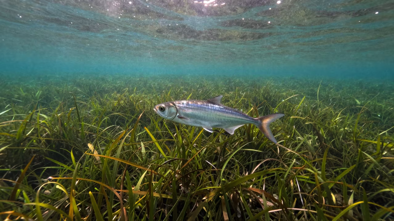 Flying Fish Over Seagrass Meadow in Salvador in above a seagrass meadow near Salvador