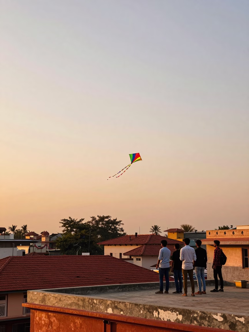 Flying Scene in Hyderabad at Honeyed Evening Light in in Hyderabad, India