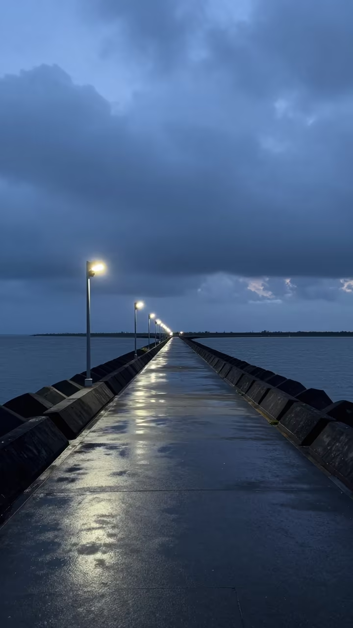 Flyover Ramp Black Water Storm Surge Taiwan in beside a storm surge barrier in Taiwan