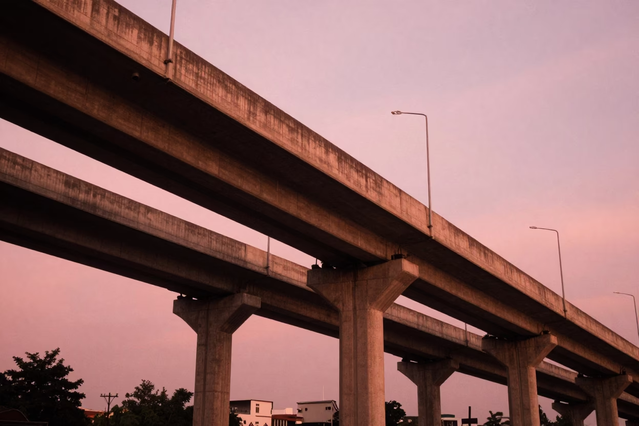Flyover Stack in Chennai at Copper-toned Light Before Dusk in in Chennai, India