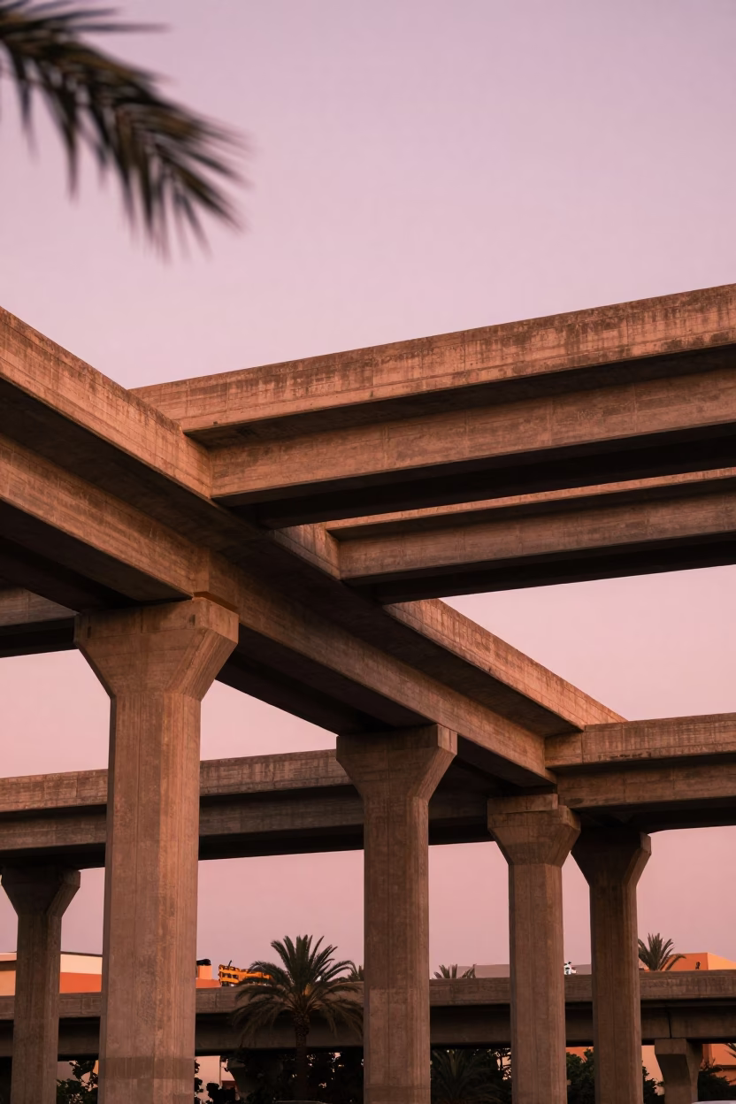Flyover Stack in Marrakech at Copper-toned Light Before Dusk in in Marrakech, Morocco