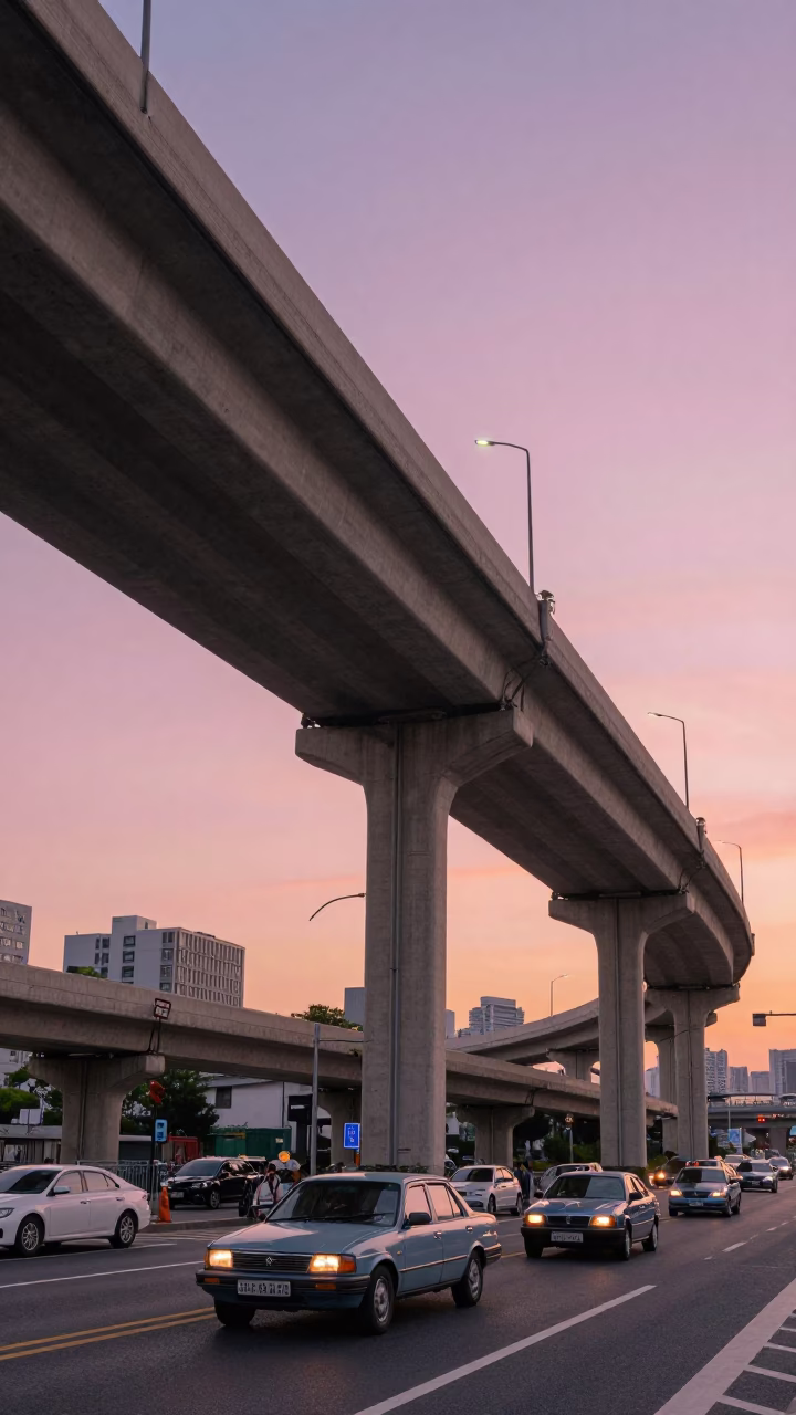 Flyover Stack in Seoul at Sunset Light in in Seoul, South Korea