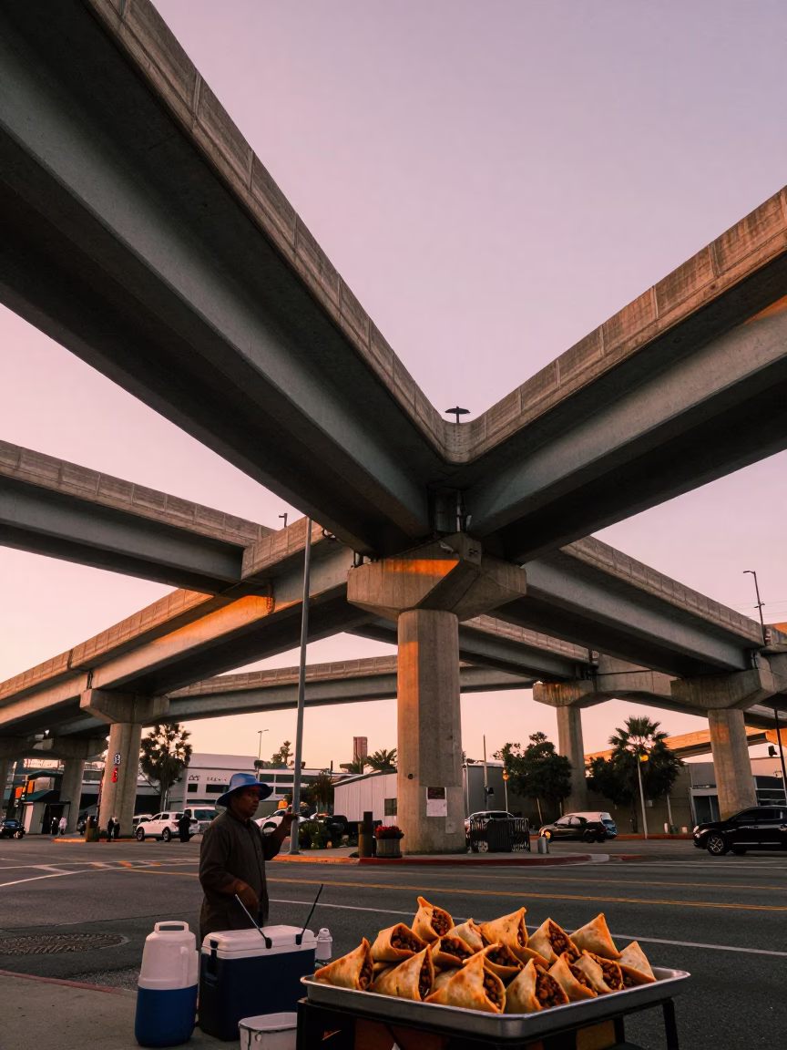 Flyover Stack just after sunrise in Los Angeles in in Los Angeles, California, United States
