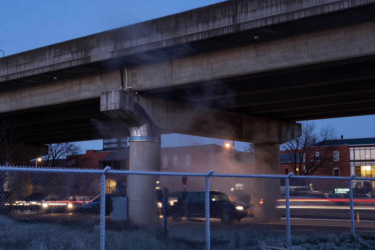 Flyover Underside in Liverpool at Twilight in in Liverpool, United Kingdom