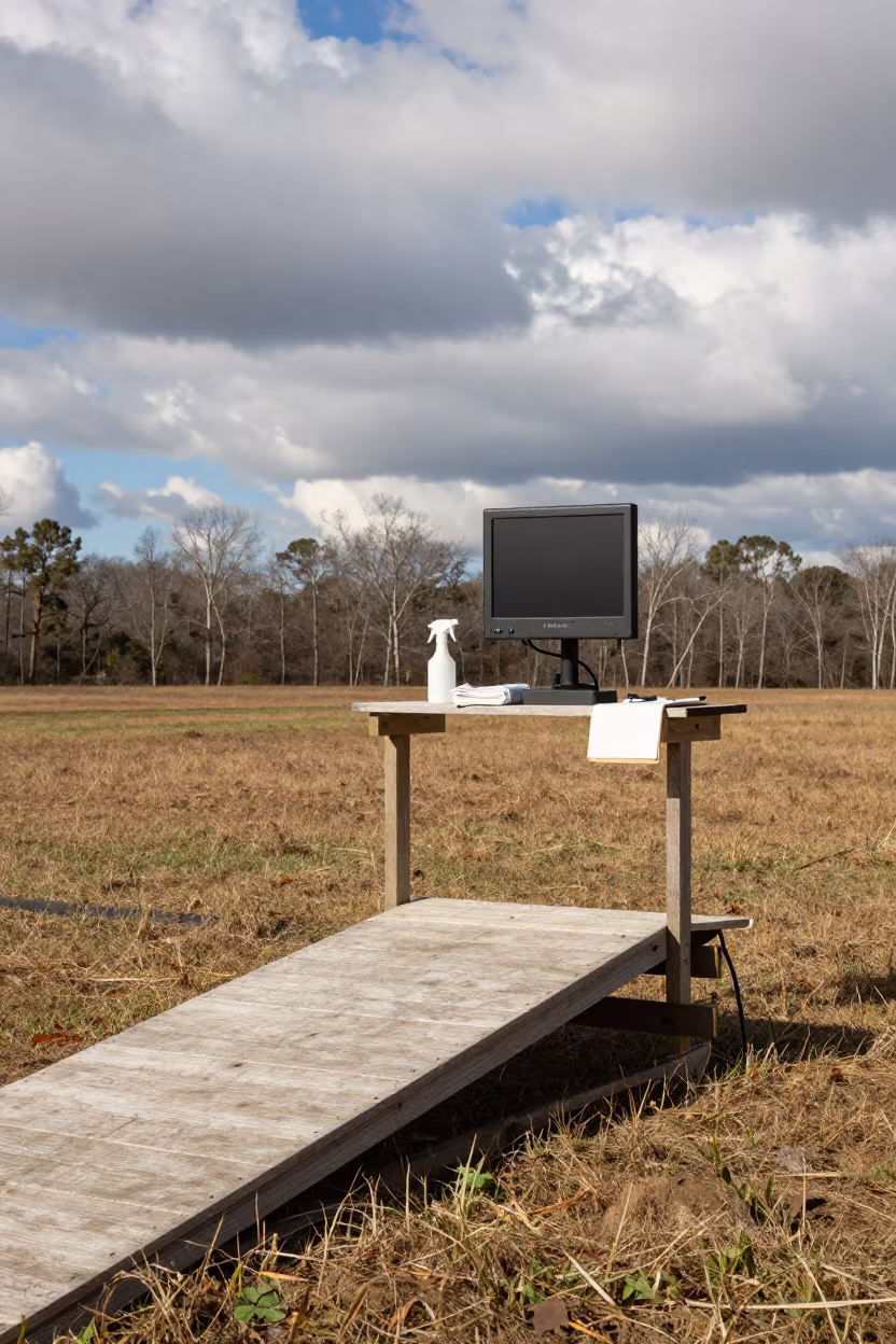 Foaling Monitor Shelf at South Carolina Stockyard in at a stockyard loading ramp in South Carolina