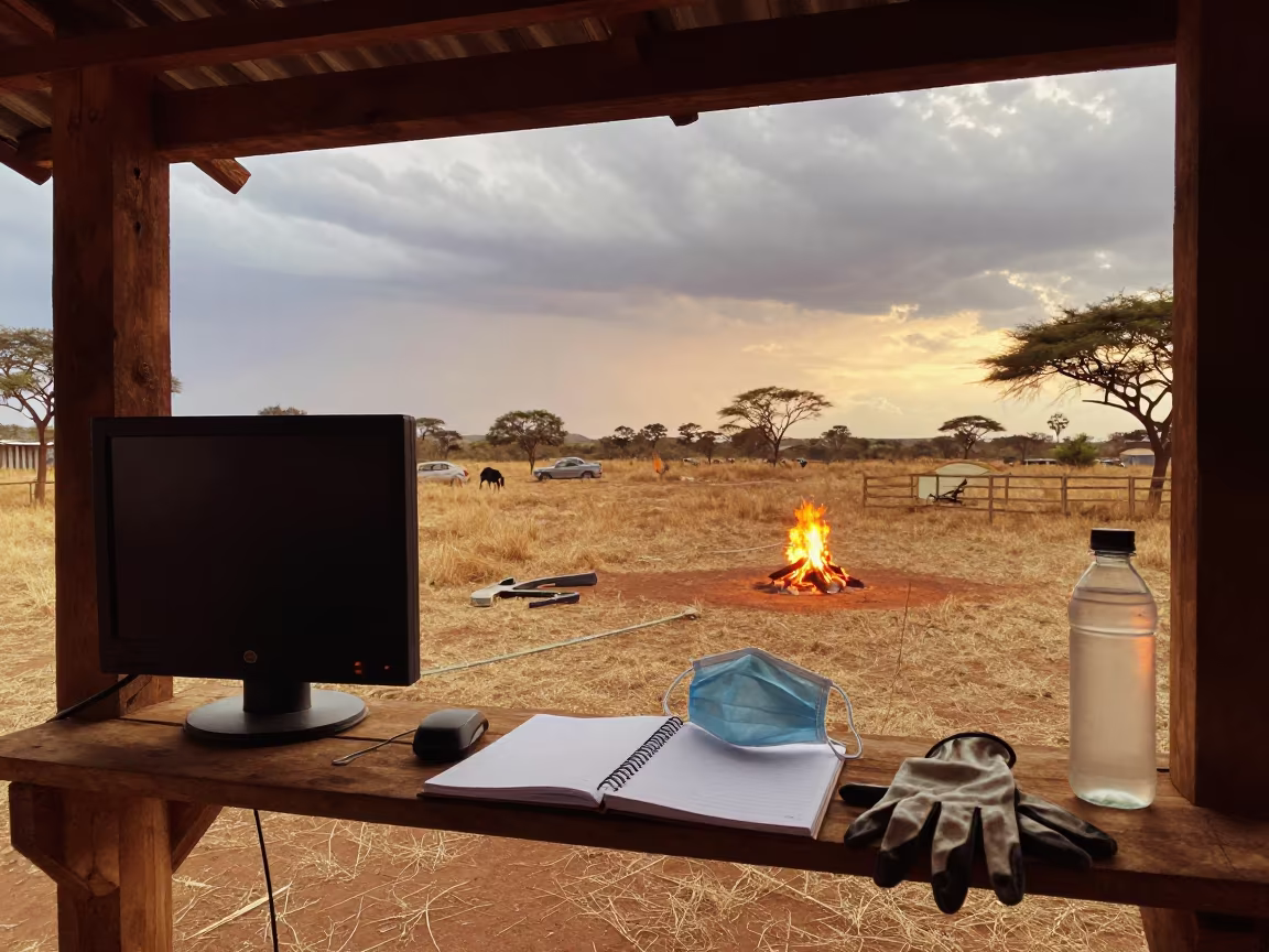 Foaling Stall Monitor Shelf After Storm in inside a ranch corral in Malawi