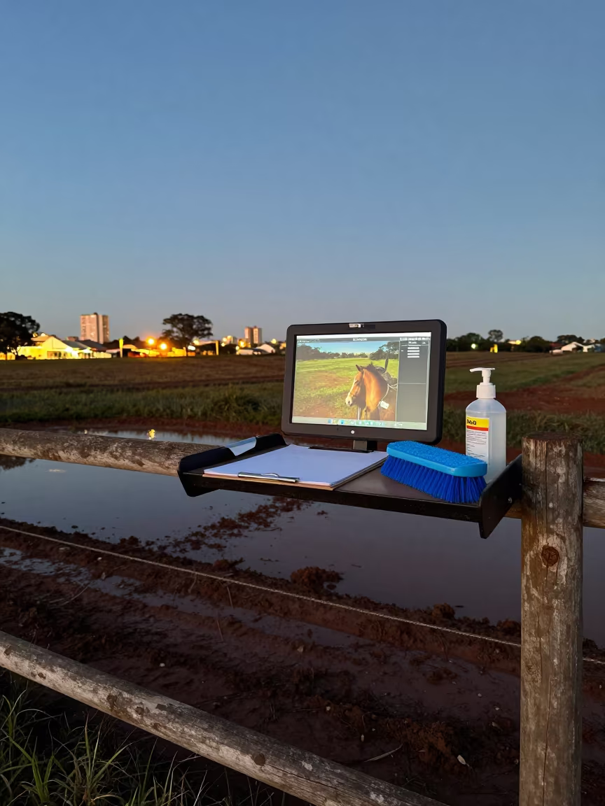 Foaling Stall Monitor Shelf Muddy Fence Paraná in along a muddy paddock fence in Paraná