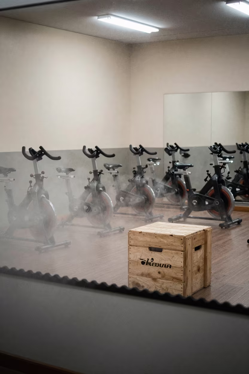 Foam Edge Crate in Rainy Spin Studio Fog in inside a spin studio under class lights in Chiclayo