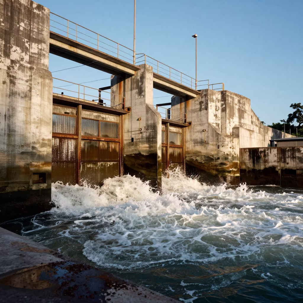 Foam Filled Sluice Gate Bay Cuba in along a dam spillway in Cuba