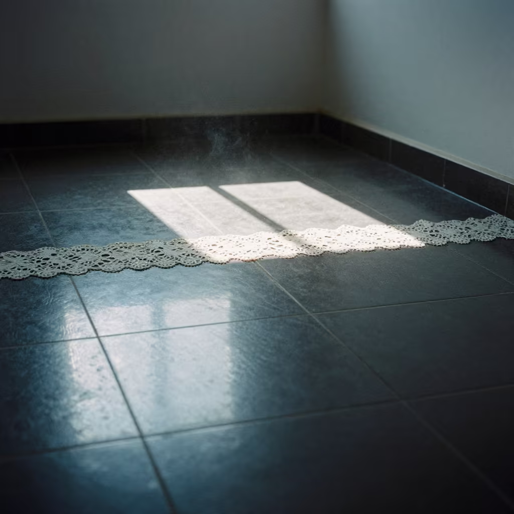 Foam Lace Reflections on Tiled Stair Hall Floor in inside a tiled stair hall in Douala