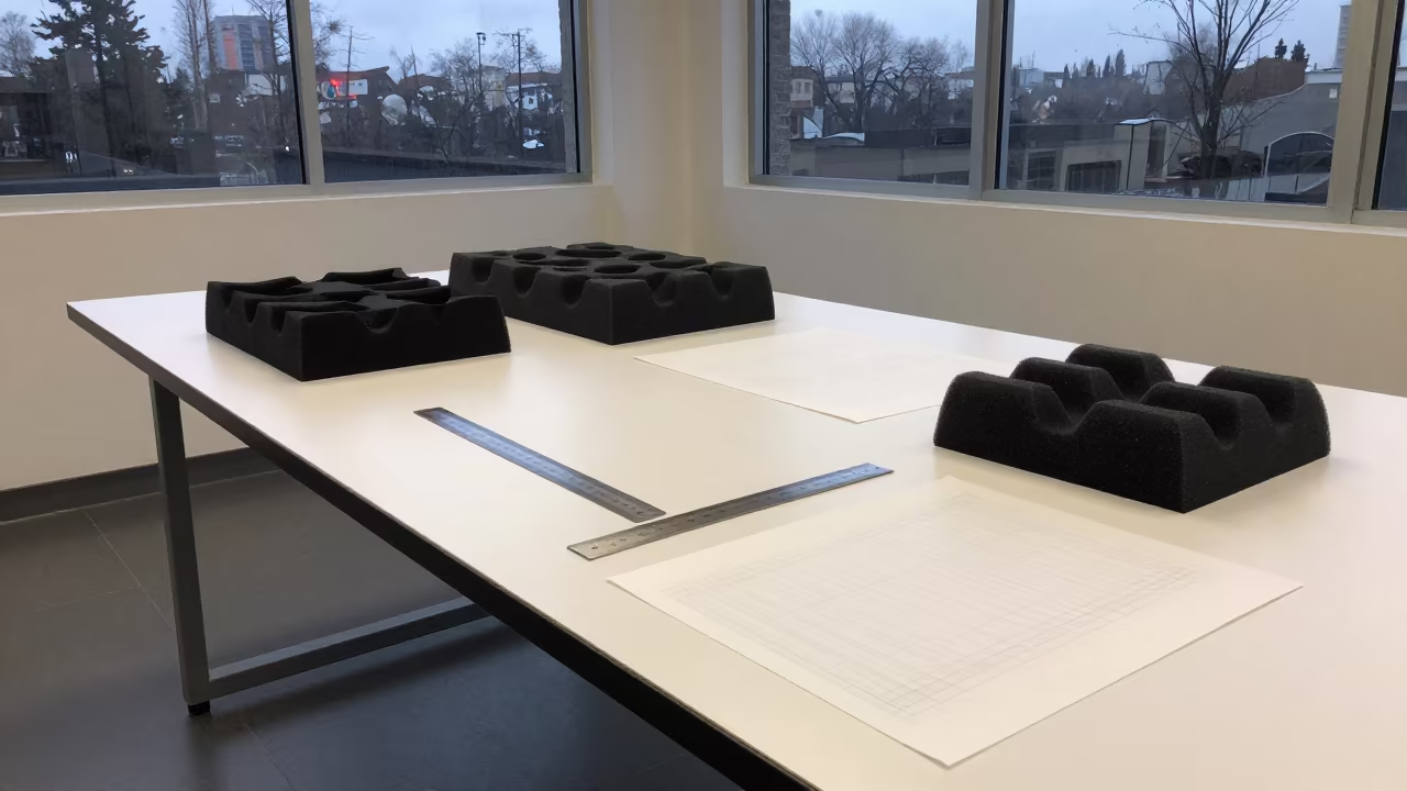 Foam Models and Rulers on Karachi Design Table in inside a coworking floor in Karachi