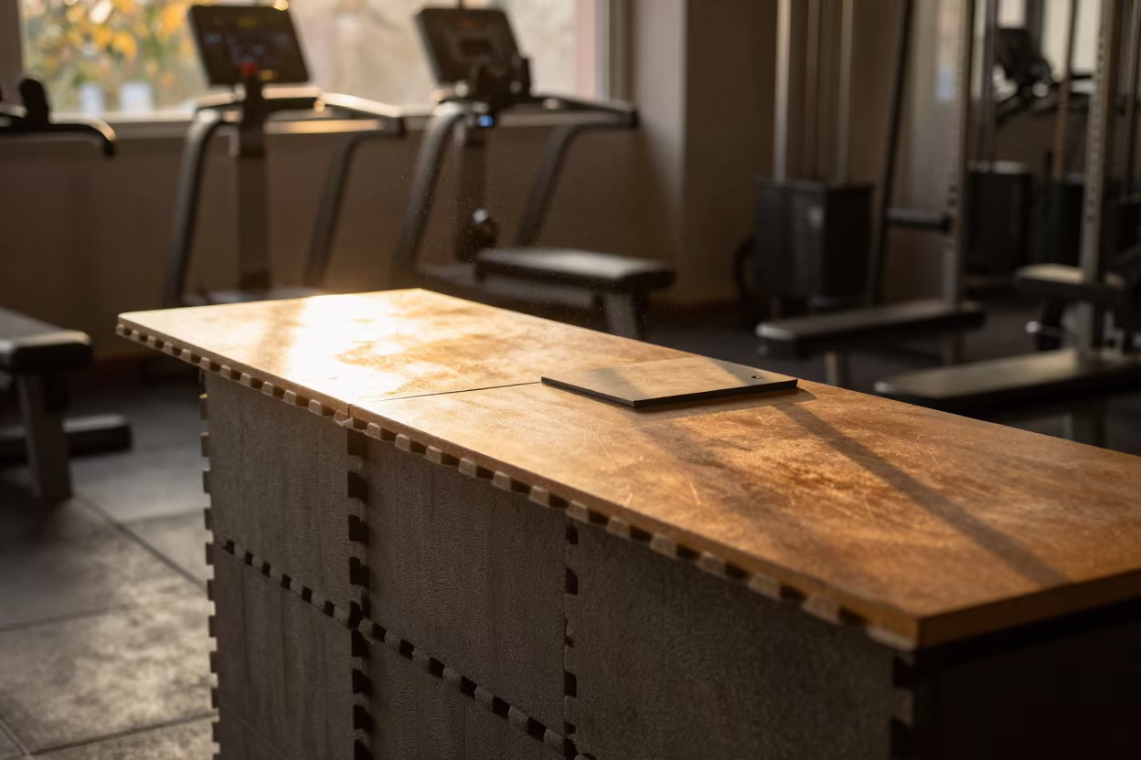 Foam Tile Crate at Gym Check-In Desk in at a gym check-in desk near Dehradun