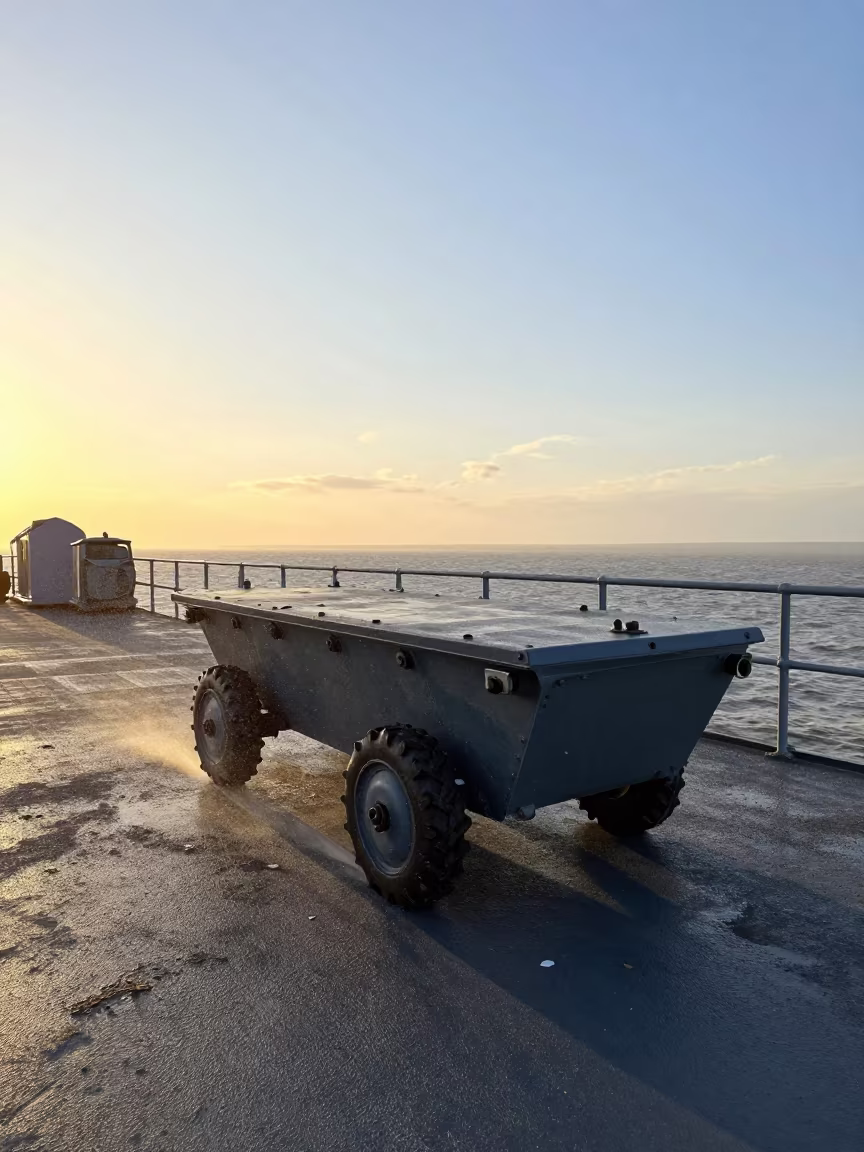 FOD Magnet Cart on Naval Deck at Golden Hour in on a naval deck in rough wind near Diyarbakır