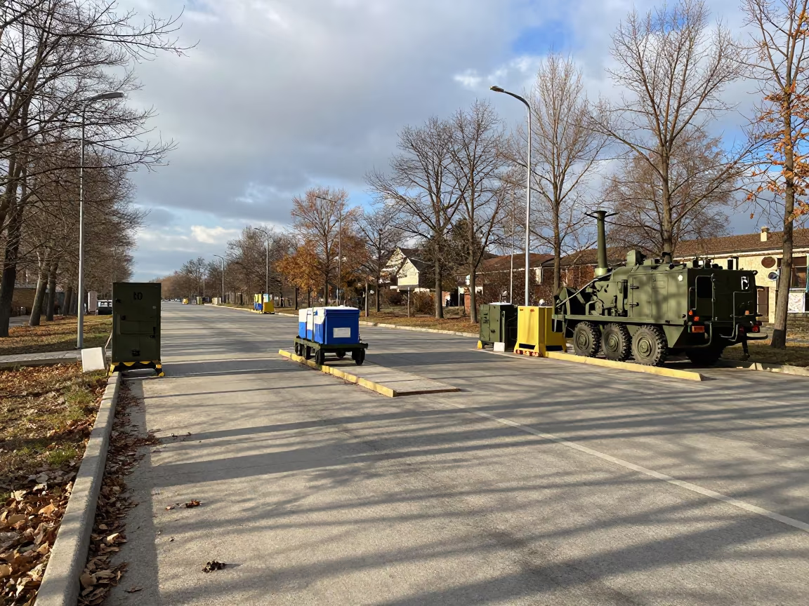 FOD Magnet Cart at Novi Sad Checkpoint in at a checkpoint lane in Novi Sad