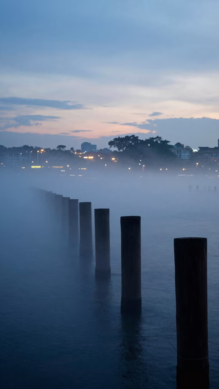 Fog Bank Swallows Pier at Blue Hour in near Bukit Bintang, Kuala Lumpur