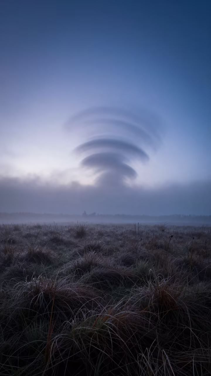 Fog Bow Over Nigerian Moor at Twilight in beneath fast-moving cloud bands in Nigeria