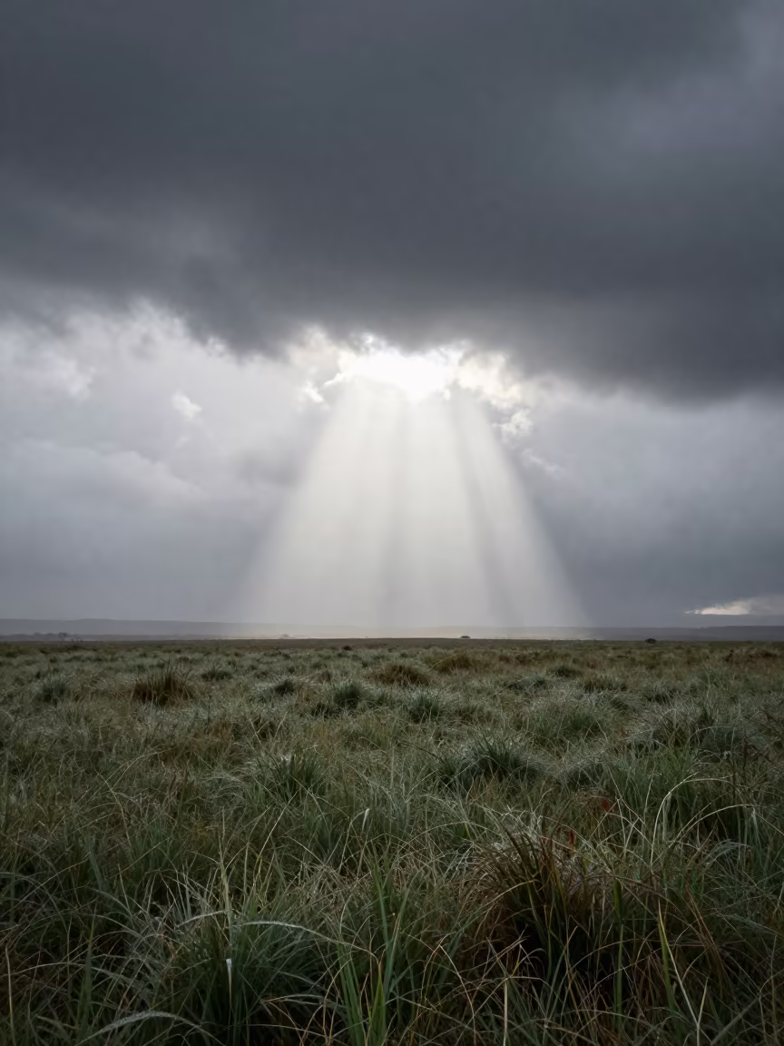 Fog Bow Over Moor with Thunderheads in over a horizon of stacked thunderheads near San Miguel de Allende