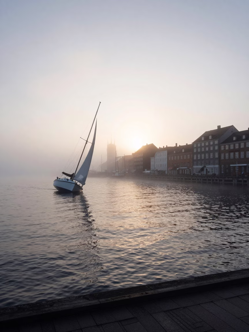 Fog Crawling in Copenhagen at As First Light Reaches The Scene in in Copenhagen, Denmark