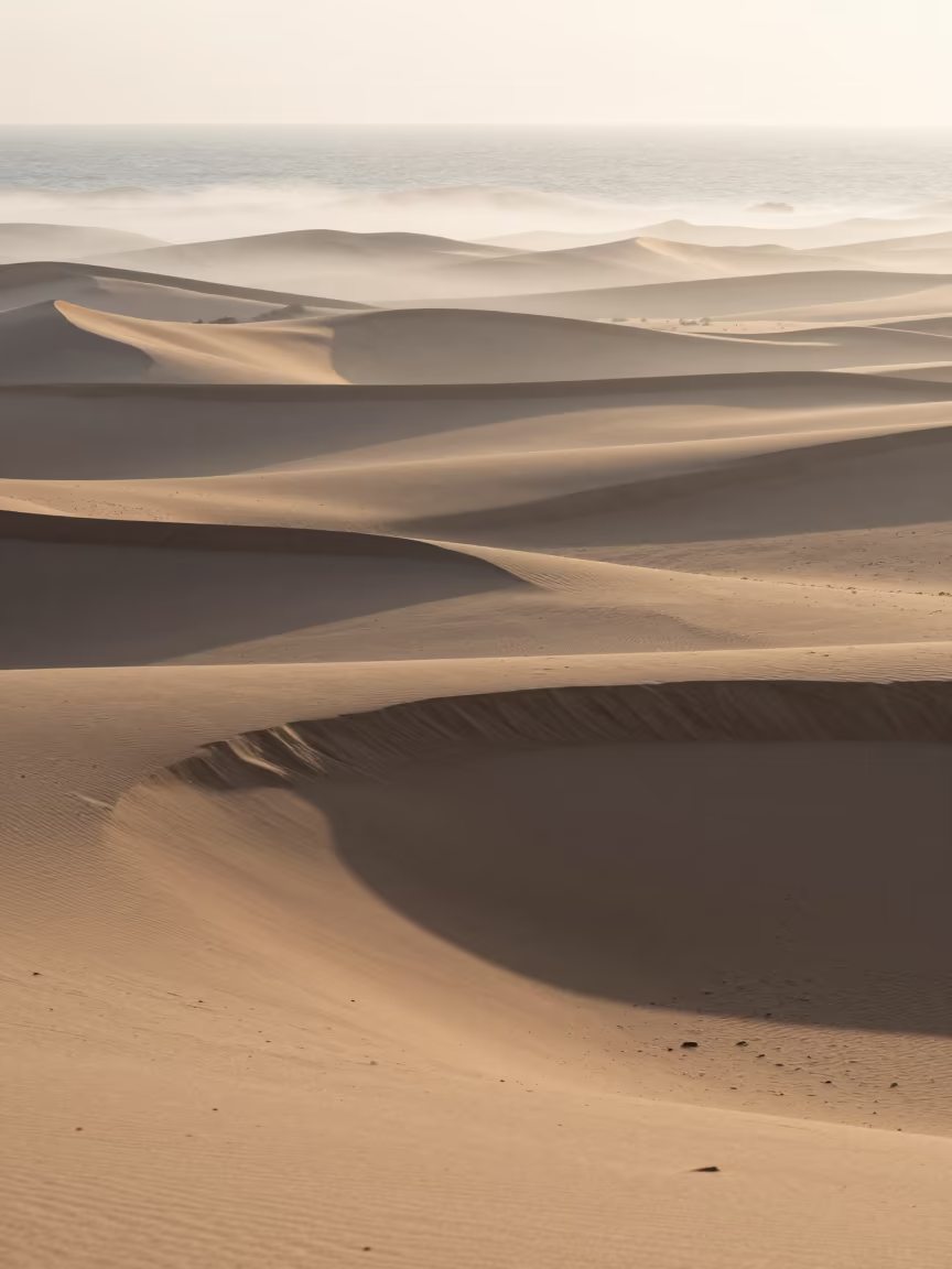 Fog Drifts Over Wind Carved Dunes Portugal Dawn in across a wide valley floor in Portugal