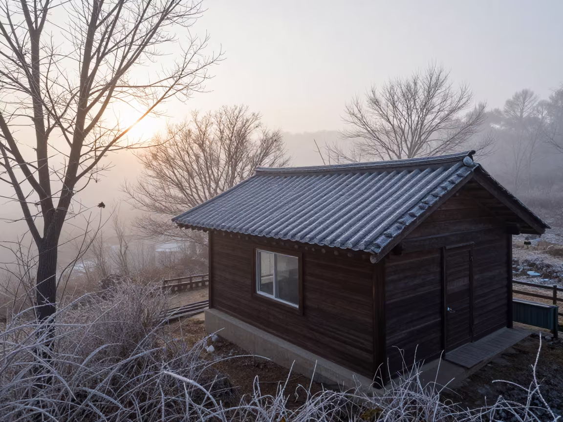 Fog Pressing Seoul Cabin Window Dawn in near Seochon, Seoul