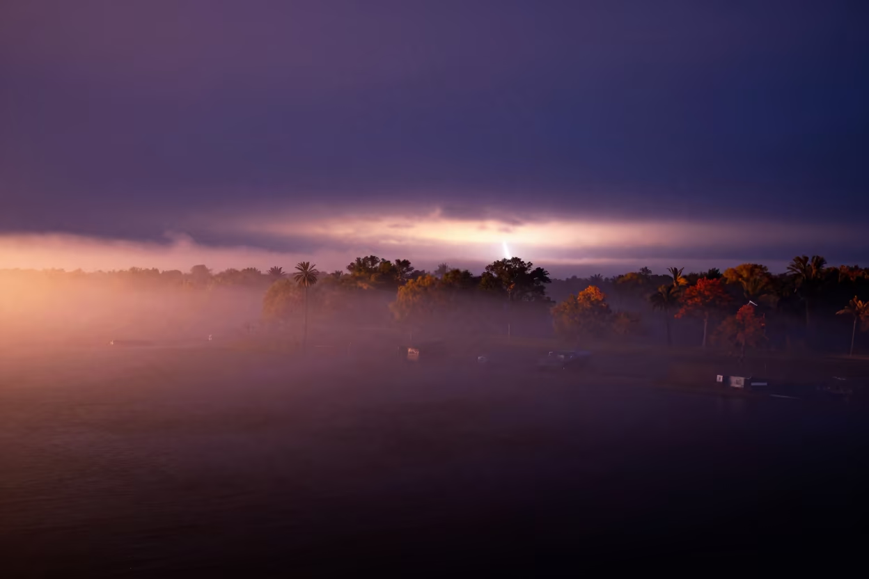 Fog Rolling Over Mississippi Thunderheads Night in over a horizon of stacked thunderheads in Mississippi