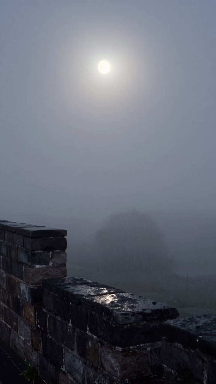 Fog Rolling Through Stone Wall Gap in beneath fast-moving cloud bands near Nanchang