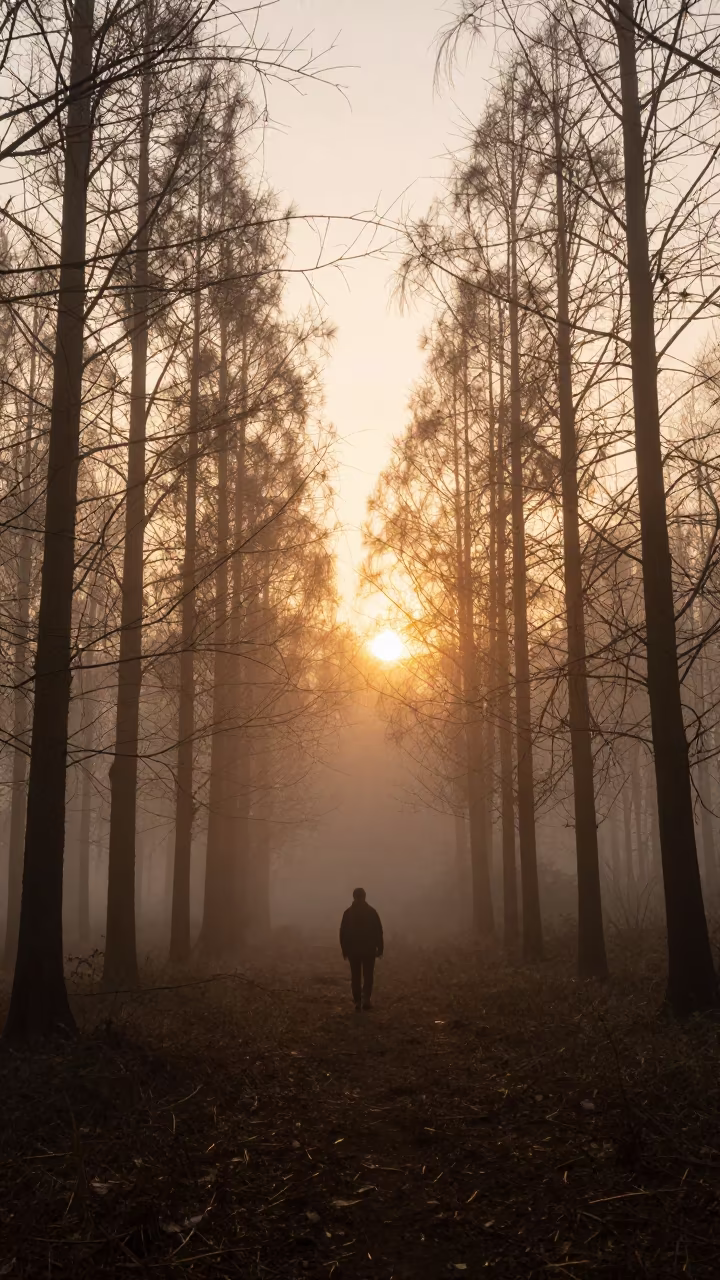 Fog Silhouette in Fujian Forest at Golden Hour in in Fujian