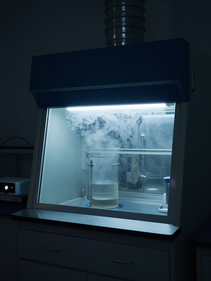 Fogged Fume Hood Window in Tianjin Archive Lab in in a specimen archive room in Tianjin