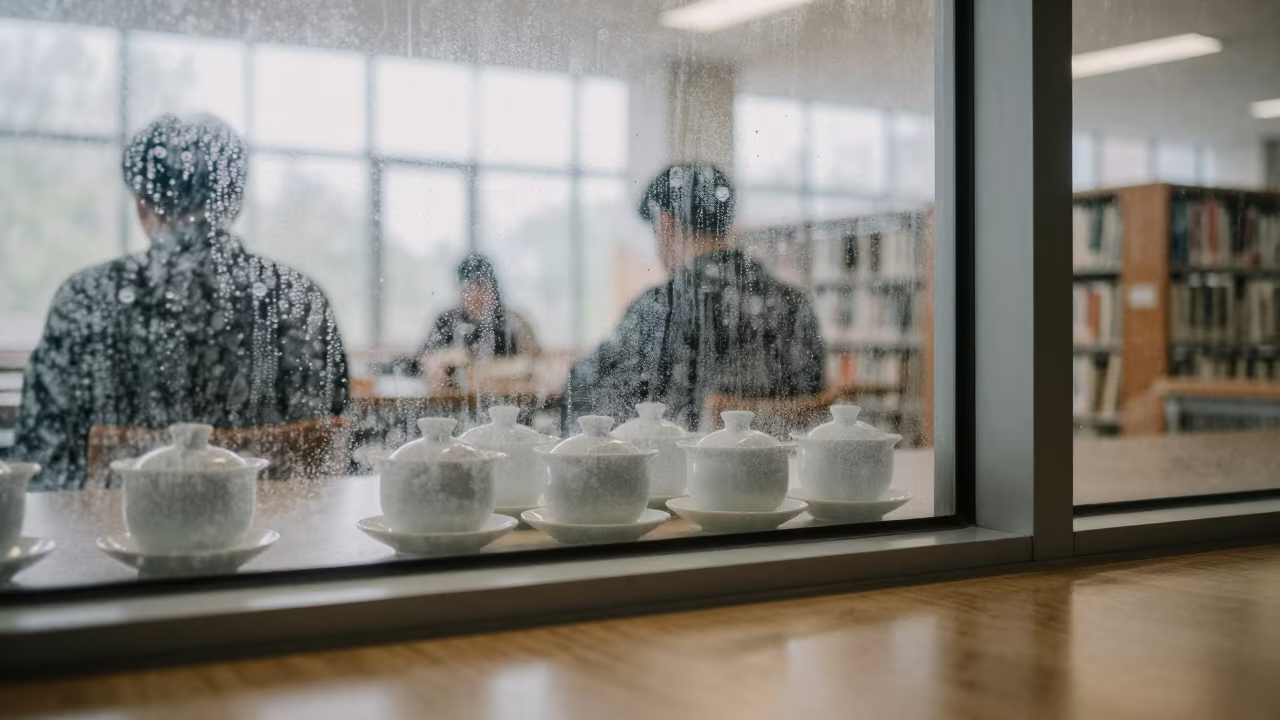 Fogged Library Window in Lira Seminar in inside a campus library reading room in Lira