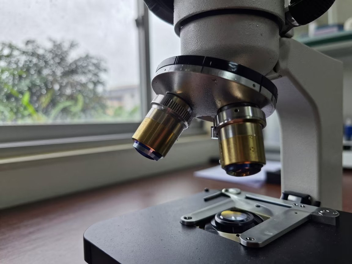 Fogged Microscope Eyepiece in Singapore Lab in in a bright laboratory in Tiong Bahru, Singapore