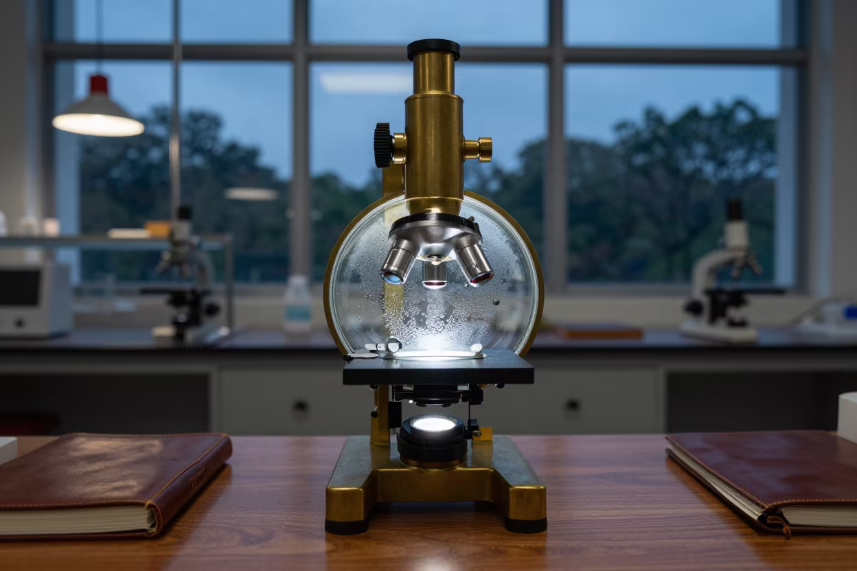 Fogged Microscope Eyepiece in Tropical Lab in inside a university research lab near Kuala Lumpur