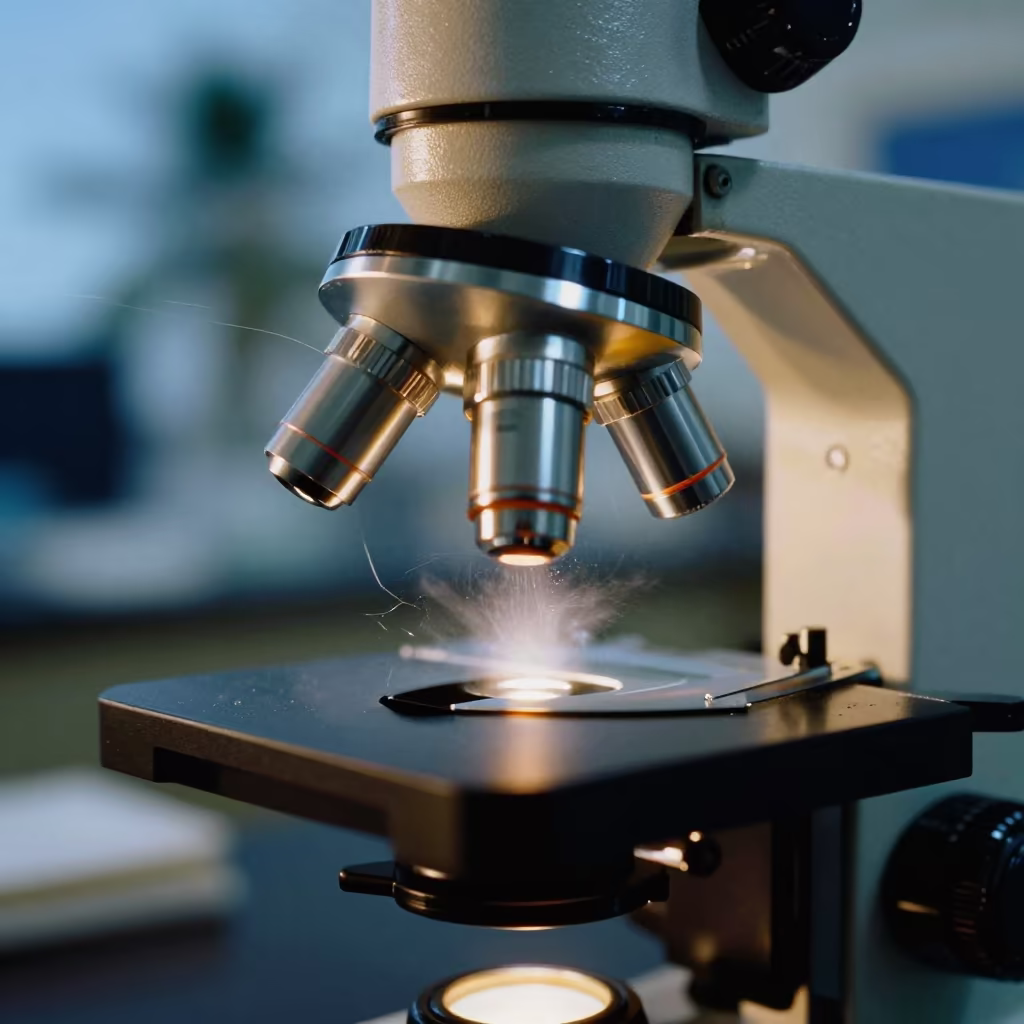 Fogged Microscope Eyepiece in Zanzibar Lab in inside a university research lab in Stone Town, Zanzibar City