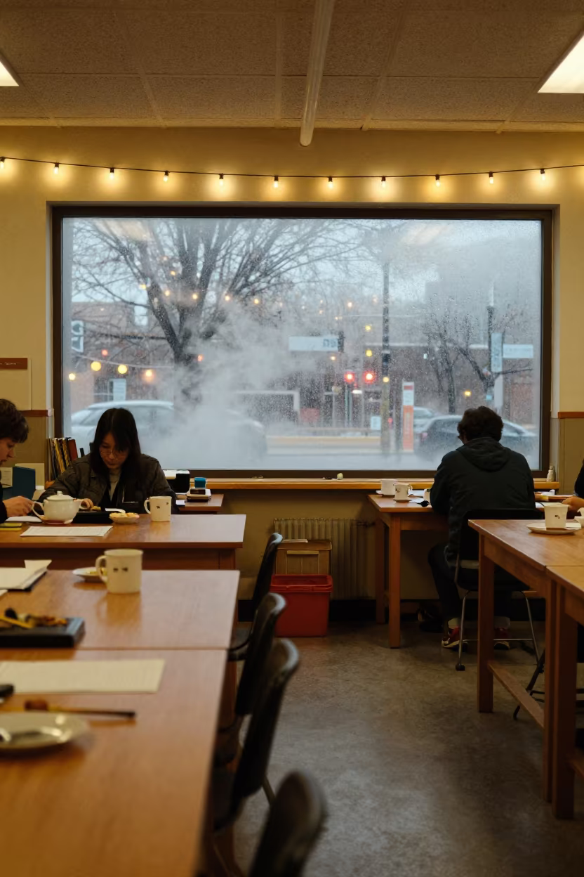 Fogged Seminar Window in Mississauga Woodshop in in a woodshop classroom in Mississauga