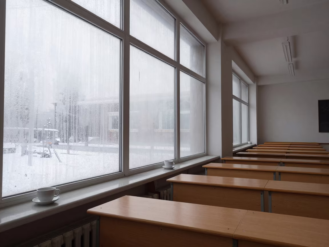 Fogged University Window Winter Sivas Classroom in inside a quiet classroom in Sivas
