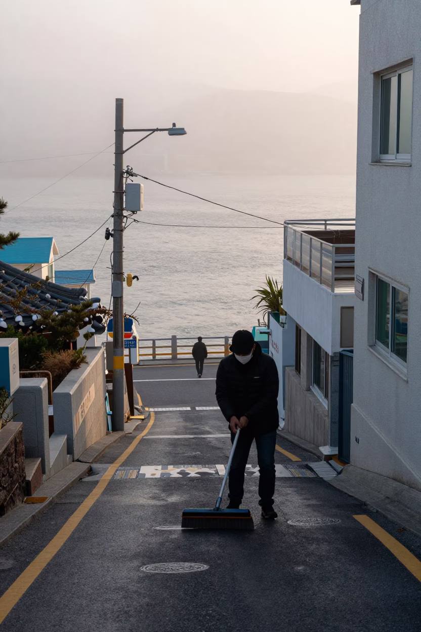 Foggy Alley in Busan in in Busan, South Korea
