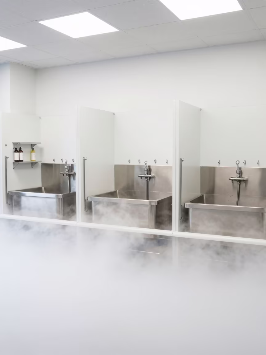 Foggy Dog Wash Board Before Care Fills in at a self-serve dog wash station in Divo