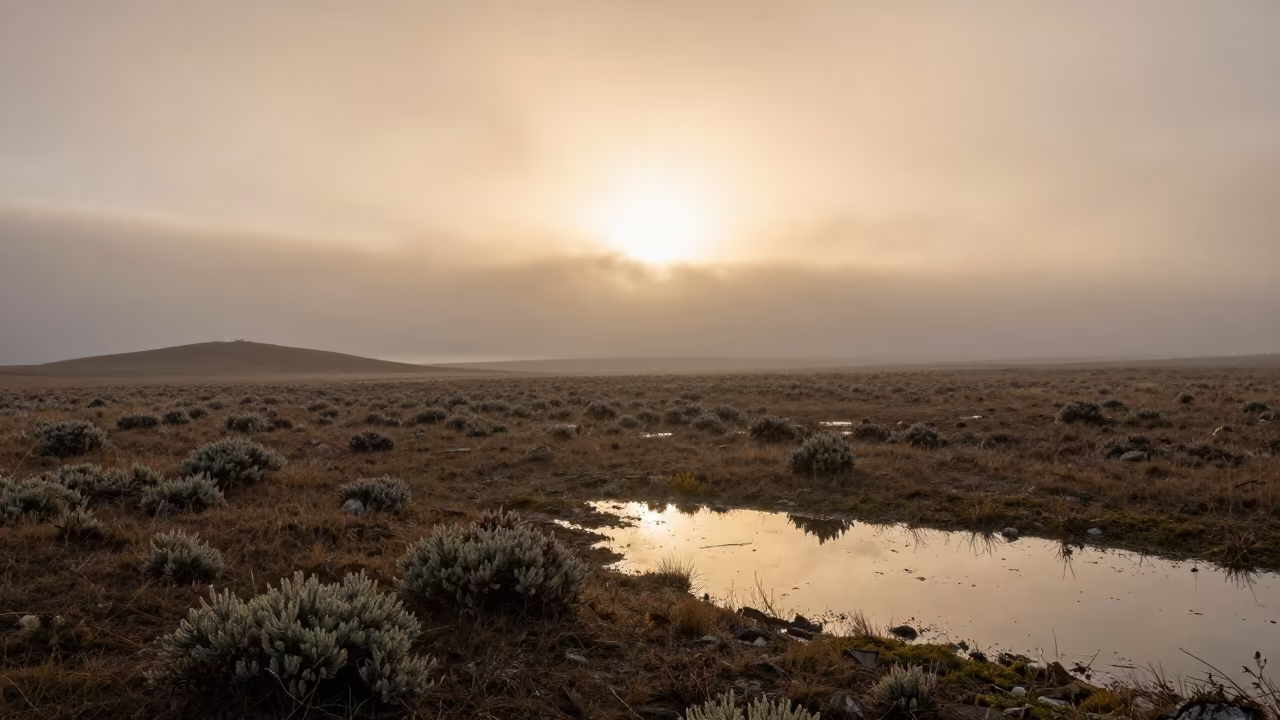 Foggy Sage Valley Silhouette North Macedonia Evening in across a wide valley floor in North Macedonia
