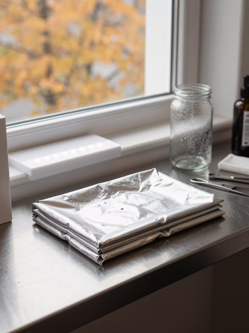 Foil Bin and Tools in Autumn Salon Light in in a beauty supply area under white LEDs in Ağrı
