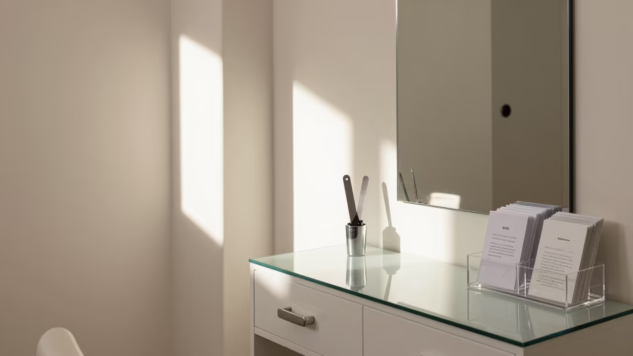 Foil Board Scraper Cup Vanity Light Palma in inside a nail studio in Palma