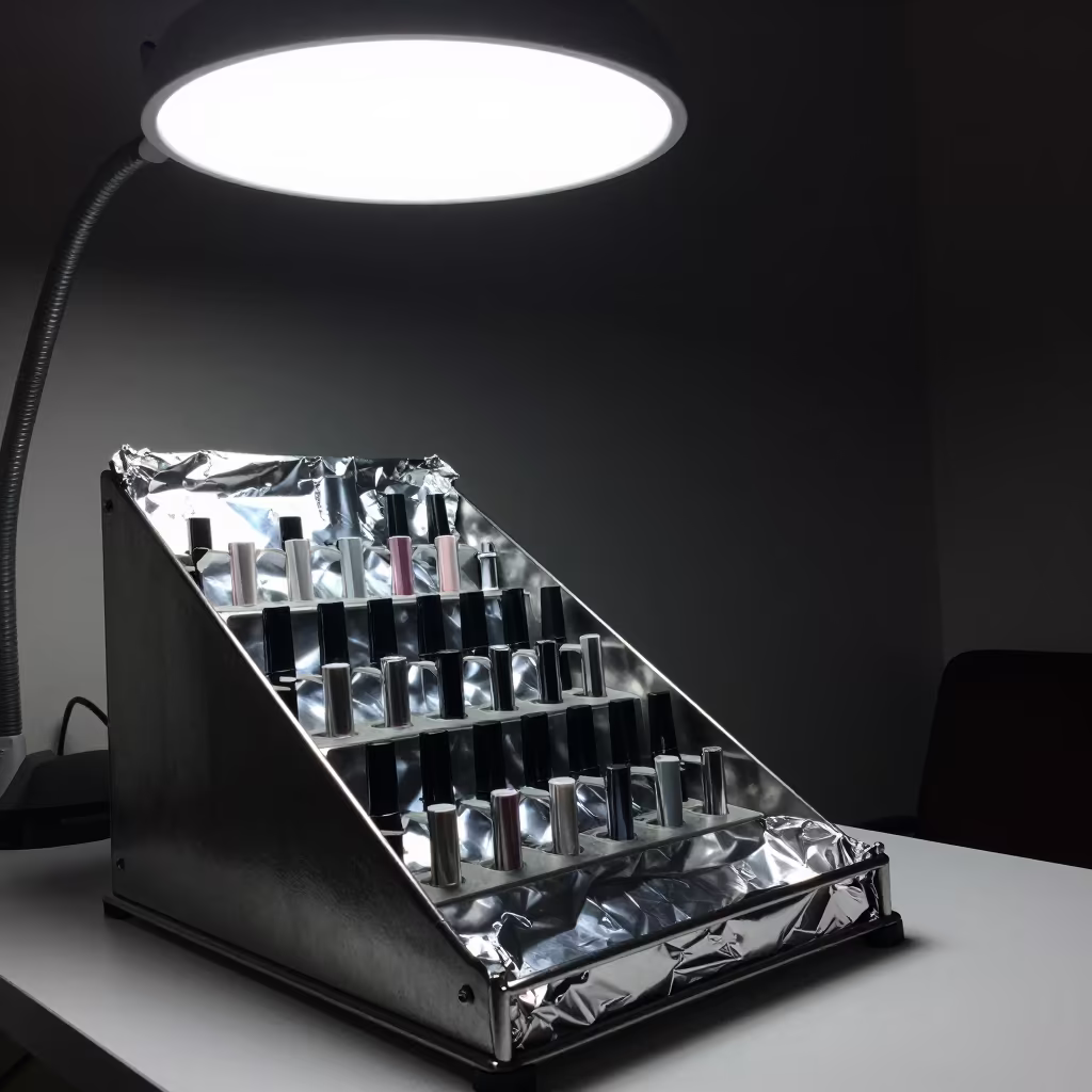 Foil Dispenser Rack Under Vanity Light in inside a nail studio in Los Teques