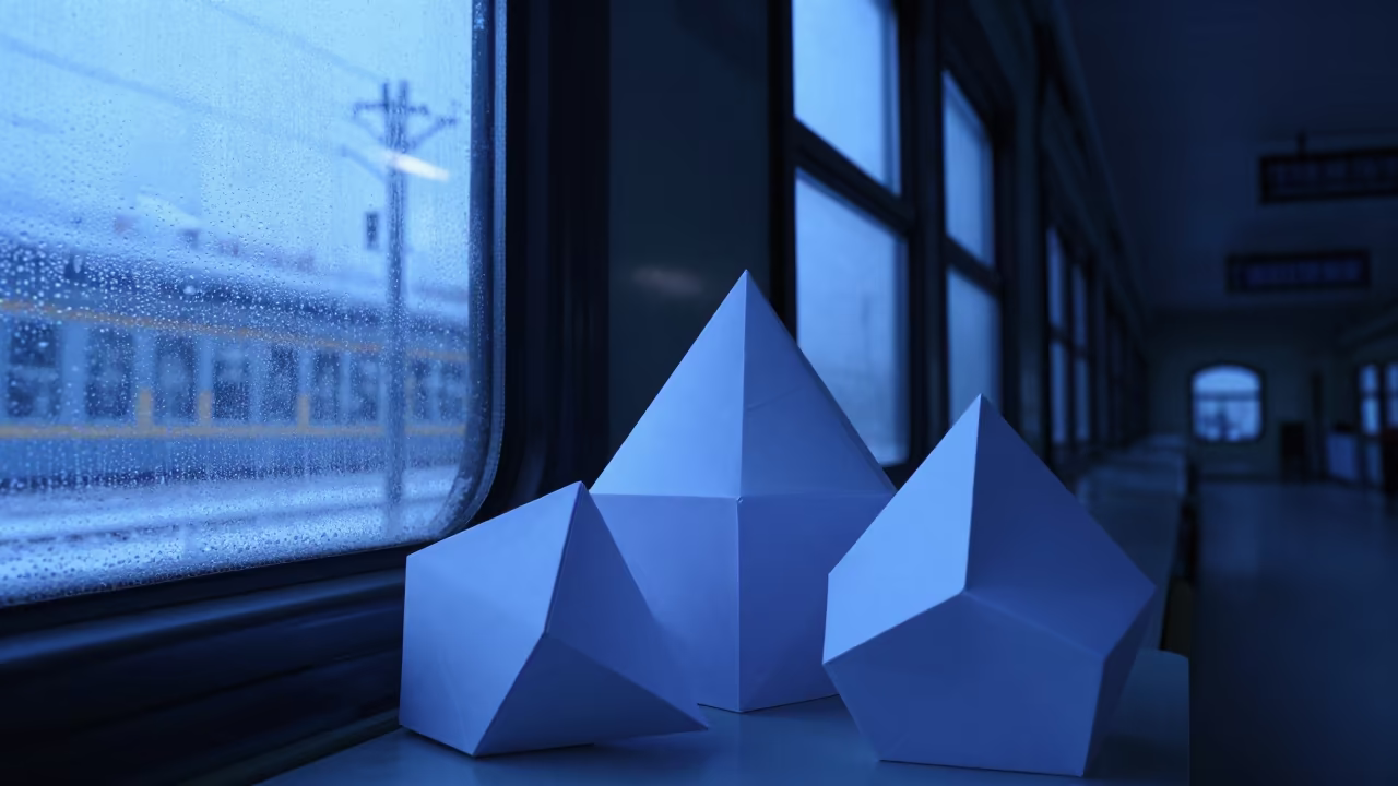 Folded Paper Geometry in Urumqi Terminal Twilight in inside a restored train terminal near Urumqi